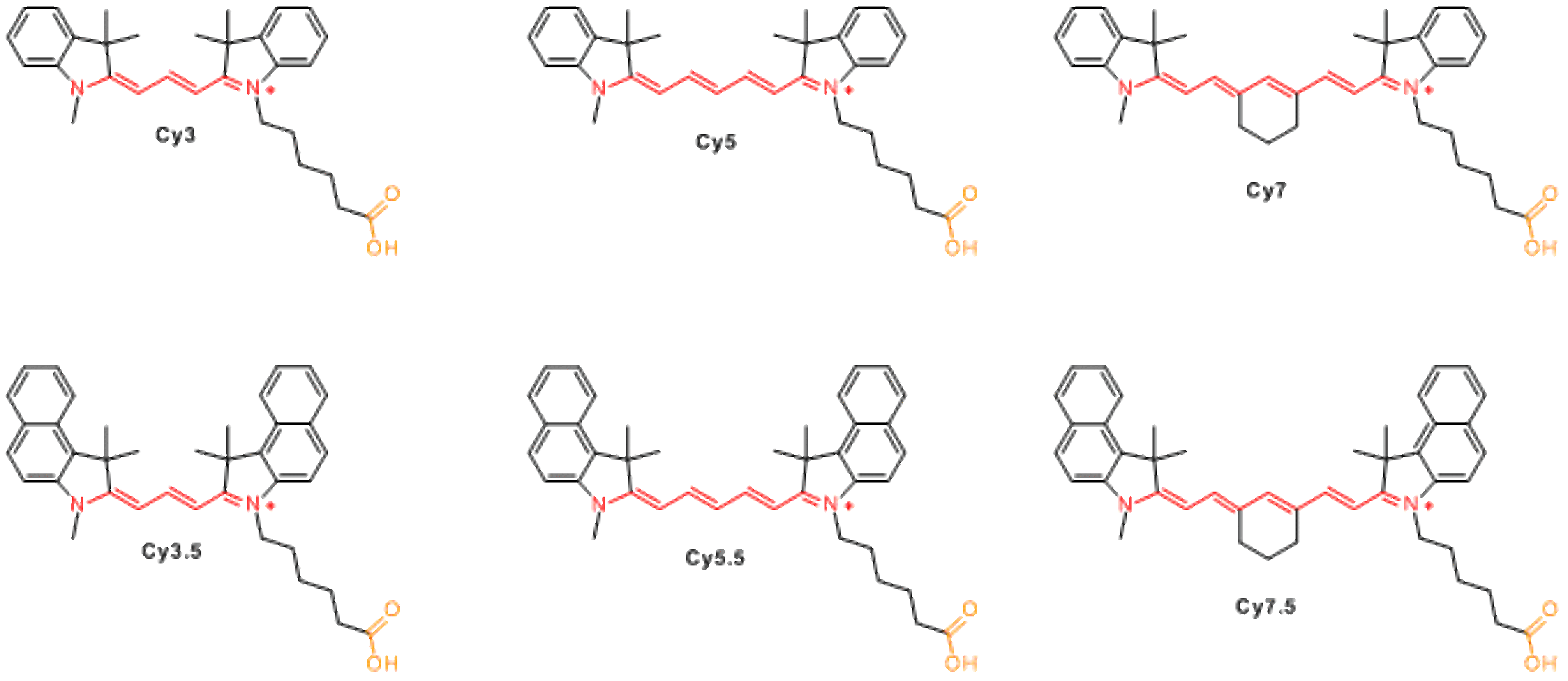 Structures of non-sulfonated cyanine dyes from Lumiprobe